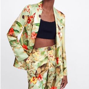 Zara Tropical Print Silk Jacket